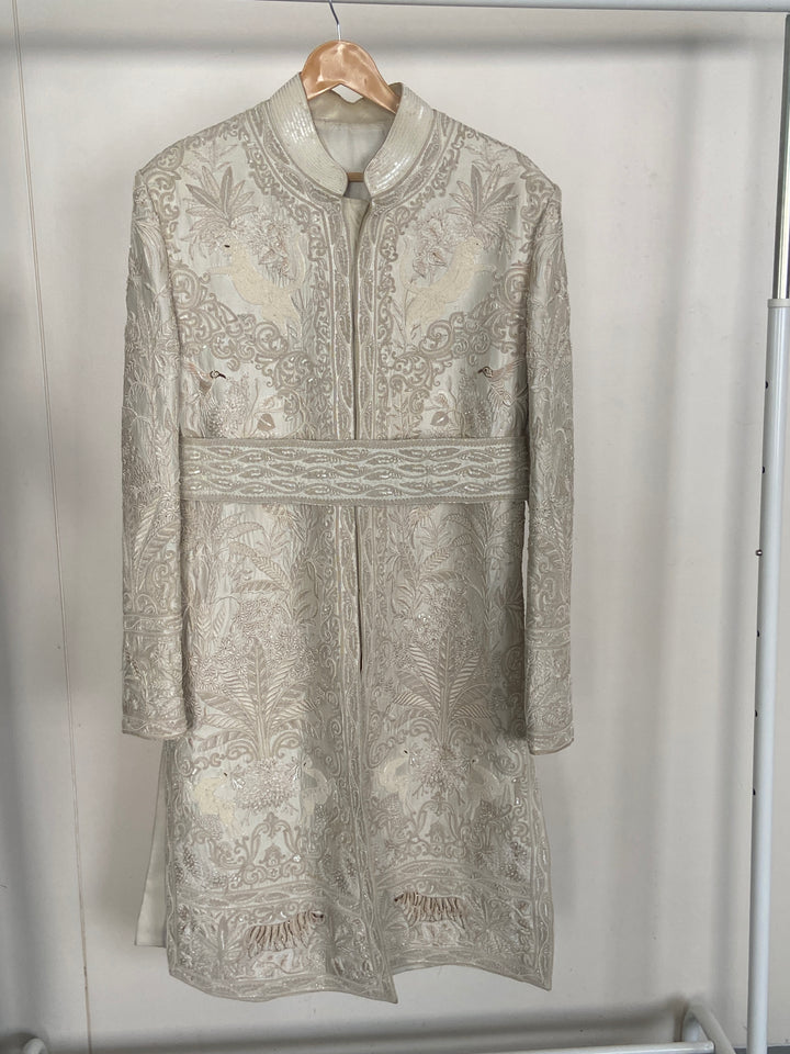 Rohit Bal Ivory Embroidered Sherwani with Waist Belt