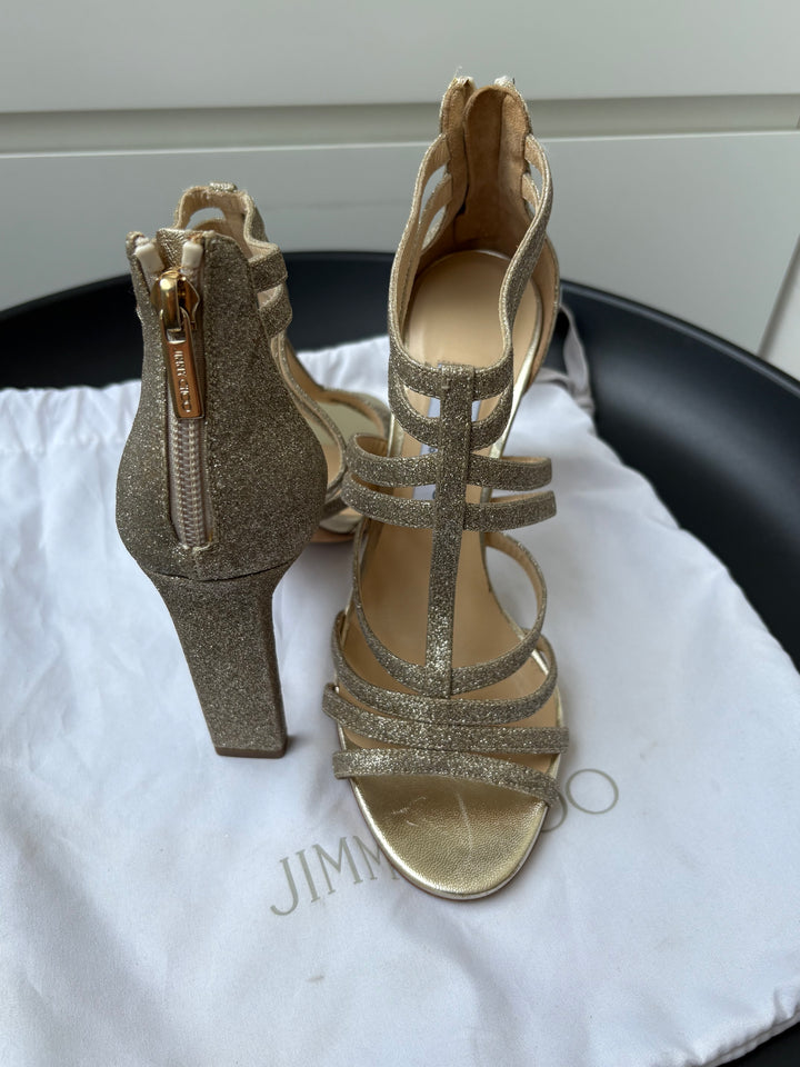 Jimmy Choo Leather Glitter Accents Sandals Size 38