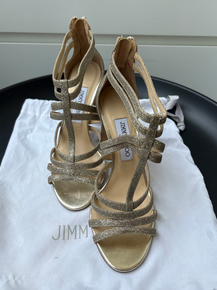 Jimmy Choo Leather Glitter Accents Sandals Size 38