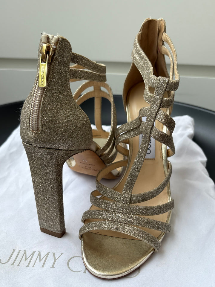 Jimmy Choo Leather Glitter Accents Sandals Size 38