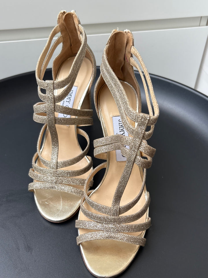 Jimmy Choo Leather Glitter Accents Sandals Size 38