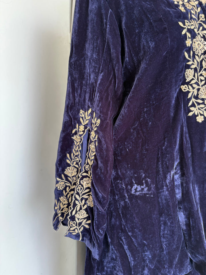 Dohr Navy Velvet Embroidered Co-Ord Set