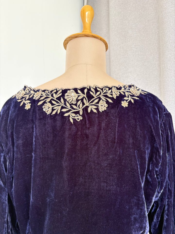 Dohr Navy Velvet Embroidered Co-Ord Set