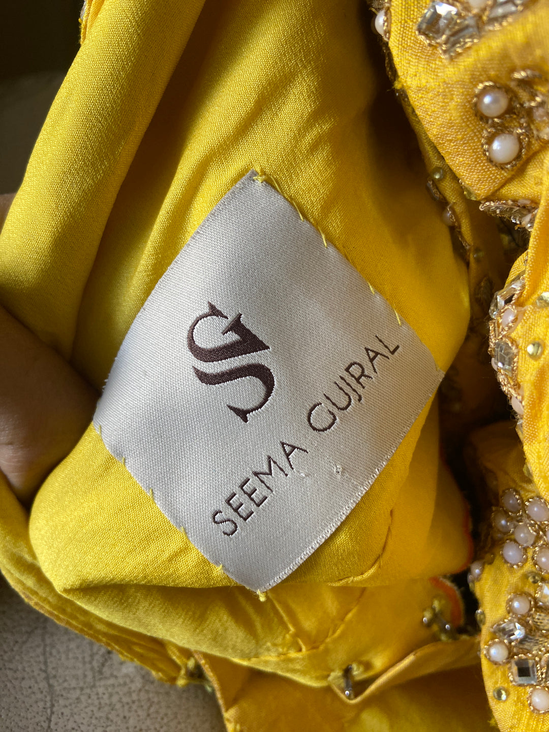 Seema Gujral Yellow Mirror Embroidered Lehenga Set