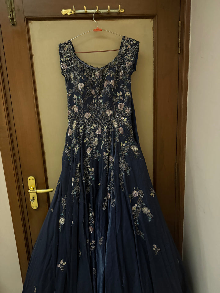 Dolly J Midnight Blue Embroidered Gown
