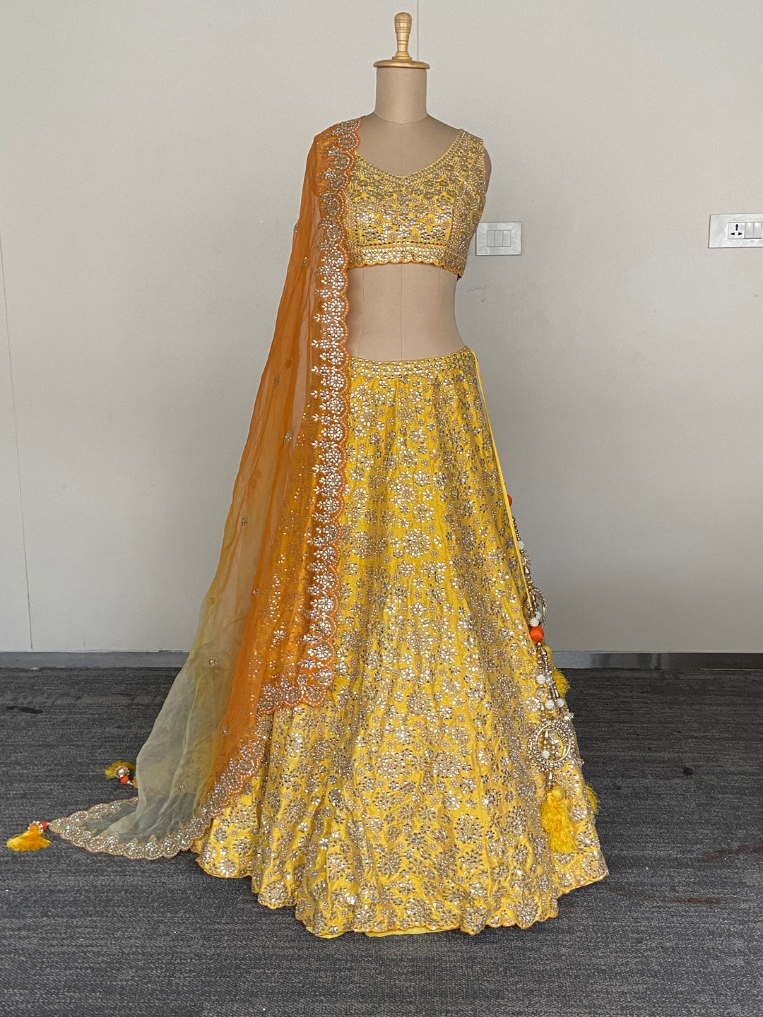 Seema Gujral Yellow Mirror Embroidered Lehenga Set