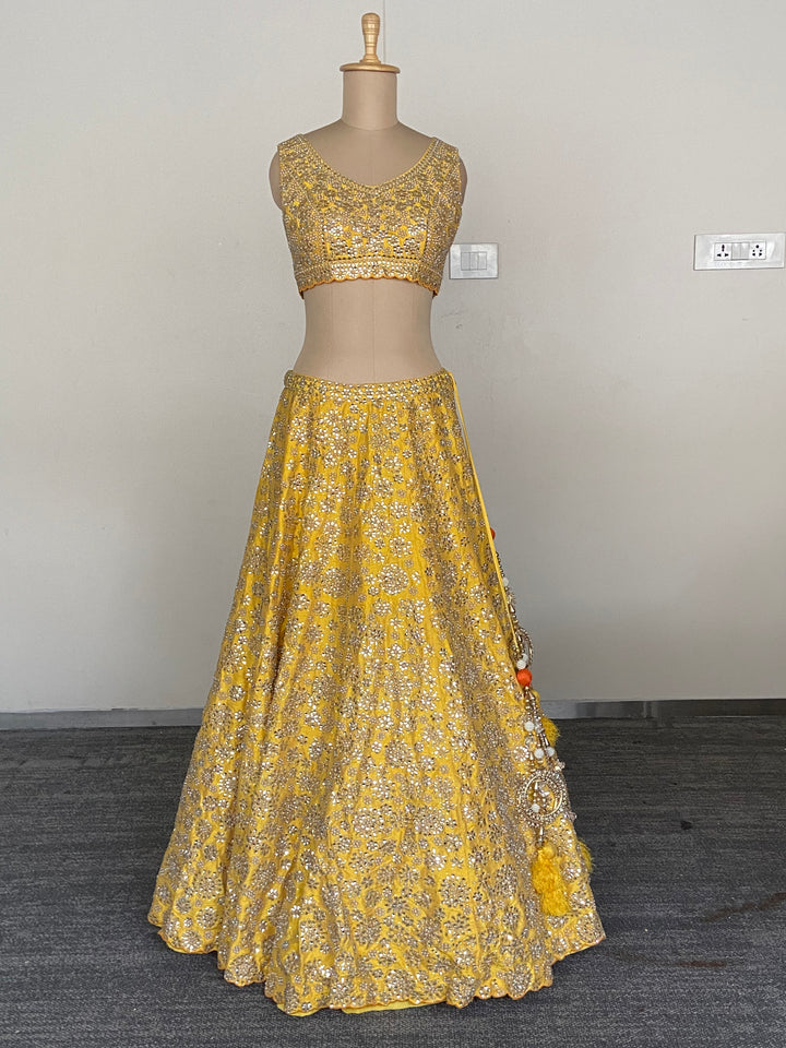 Seema Gujral Yellow Mirror Embroidered Lehenga Set