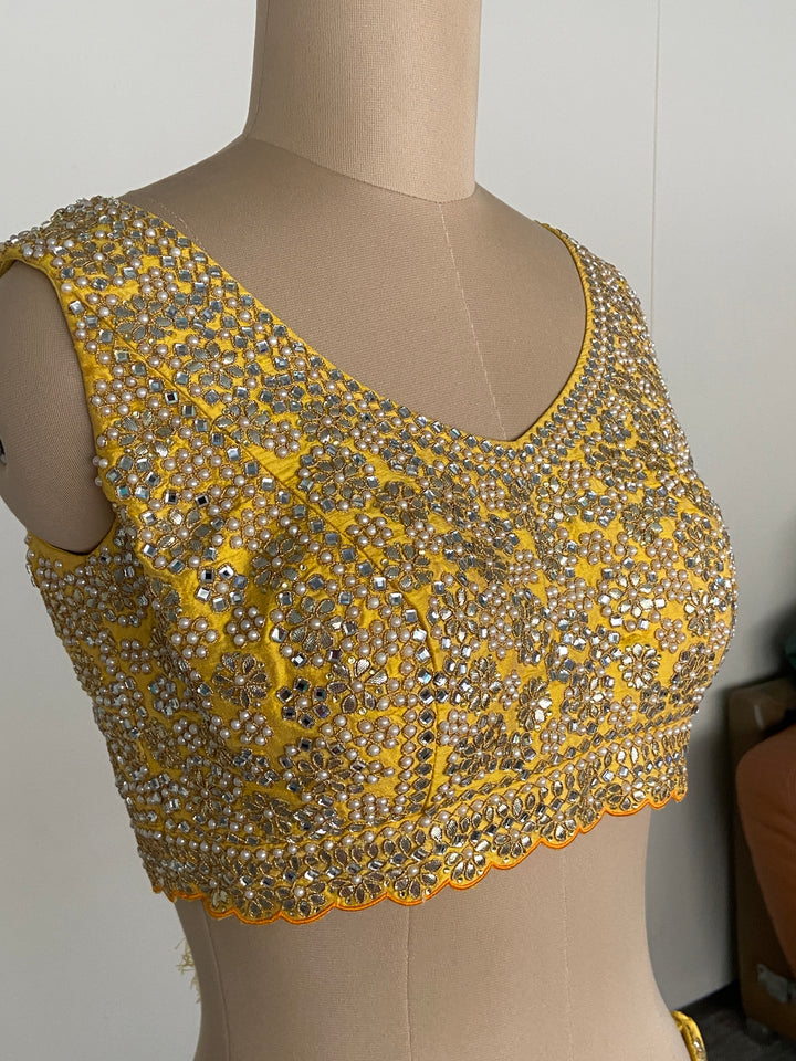 Seema Gujral Yellow Mirror Embroidered Lehenga Set