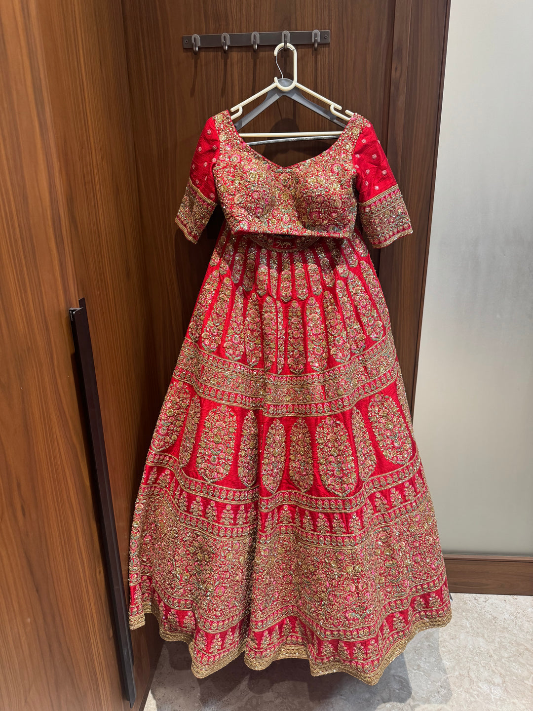 Sabyasachi Red Embroidered Bridal Lehenga Set