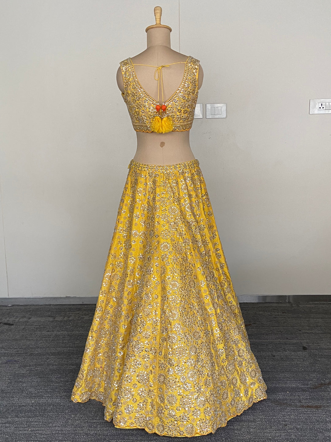 Seema Gujral Yellow Mirror Embroidered Lehenga Set