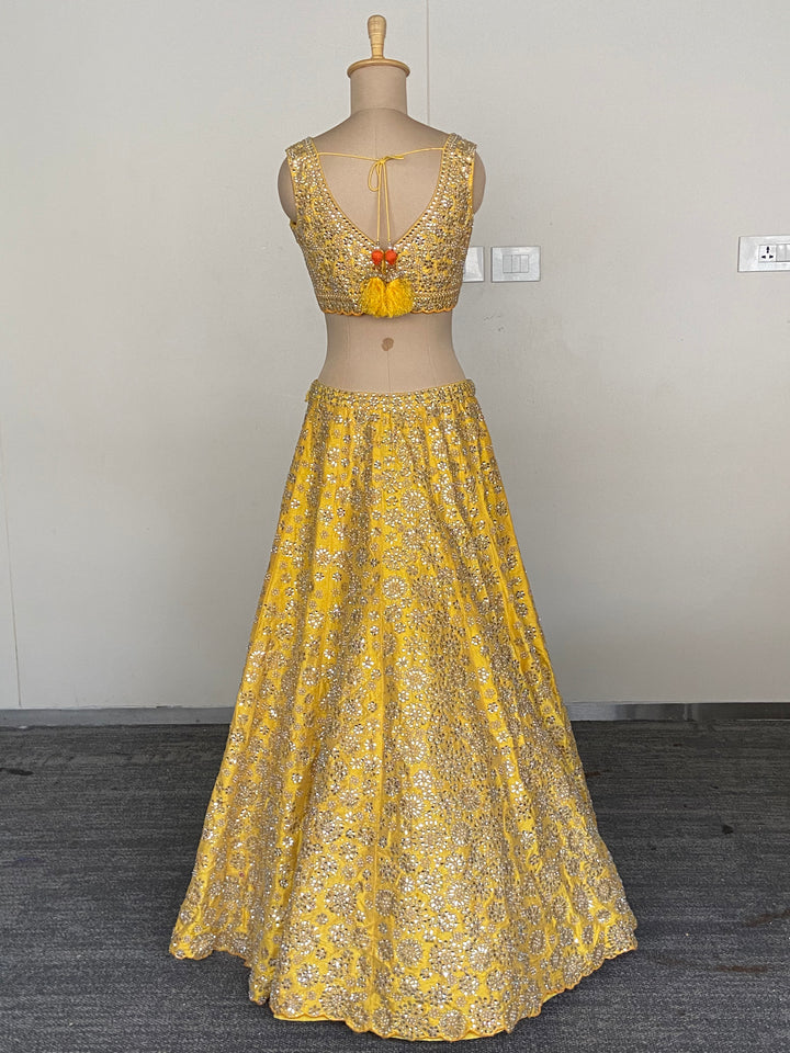 Seema Gujral Yellow Mirror Embroidered Lehenga Set
