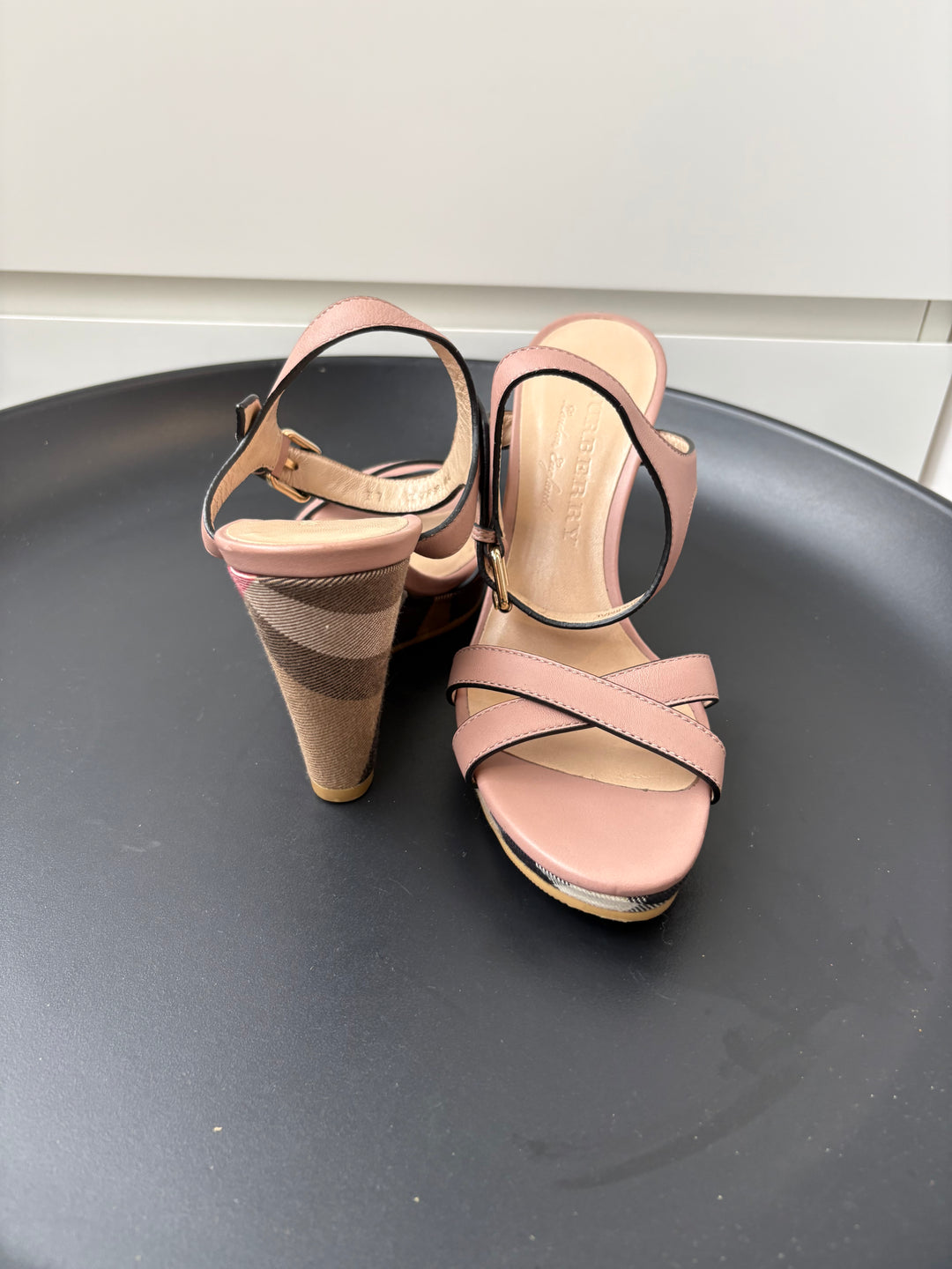 Burberry Canvas and Leather Wedge Sandals Size 37