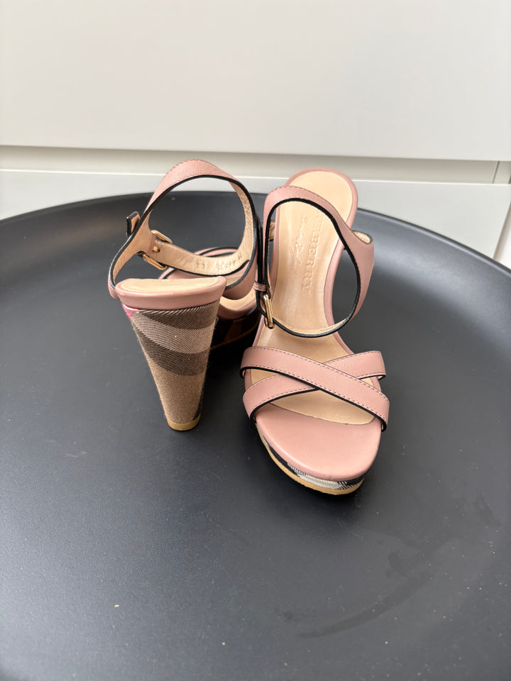 Burberry Canvas and Leather Wedge Sandals Size 37