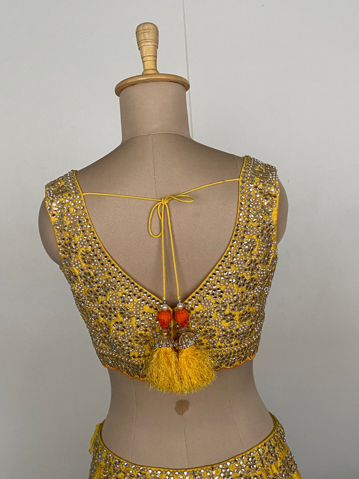 Seema Gujral Yellow Mirror Embroidered Lehenga Set