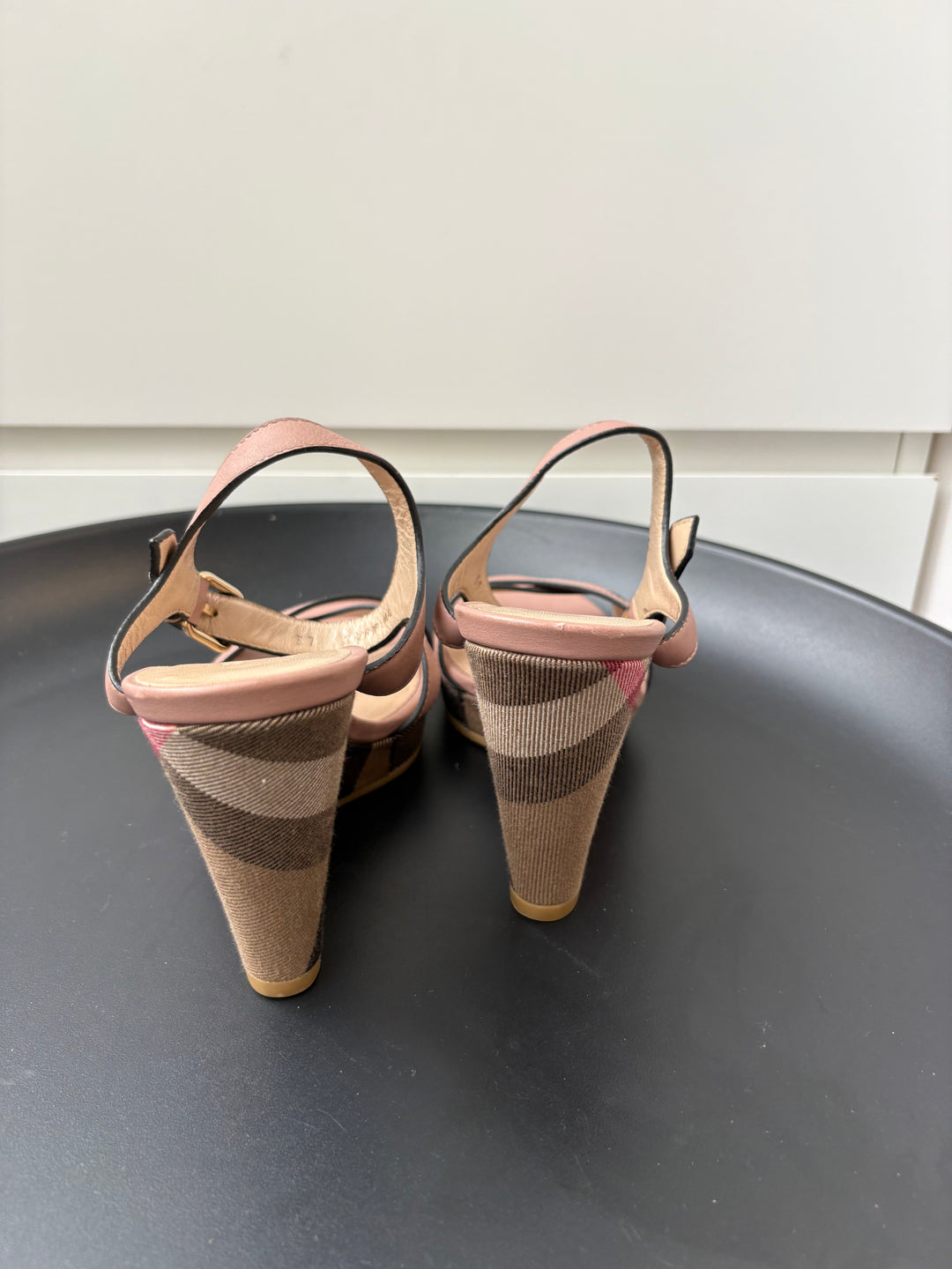 Burberry Canvas and Leather Wedge Sandals Size 37