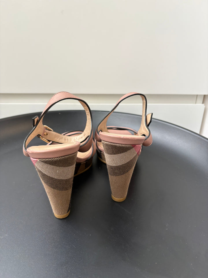 Burberry Canvas and Leather Wedge Sandals Size 37