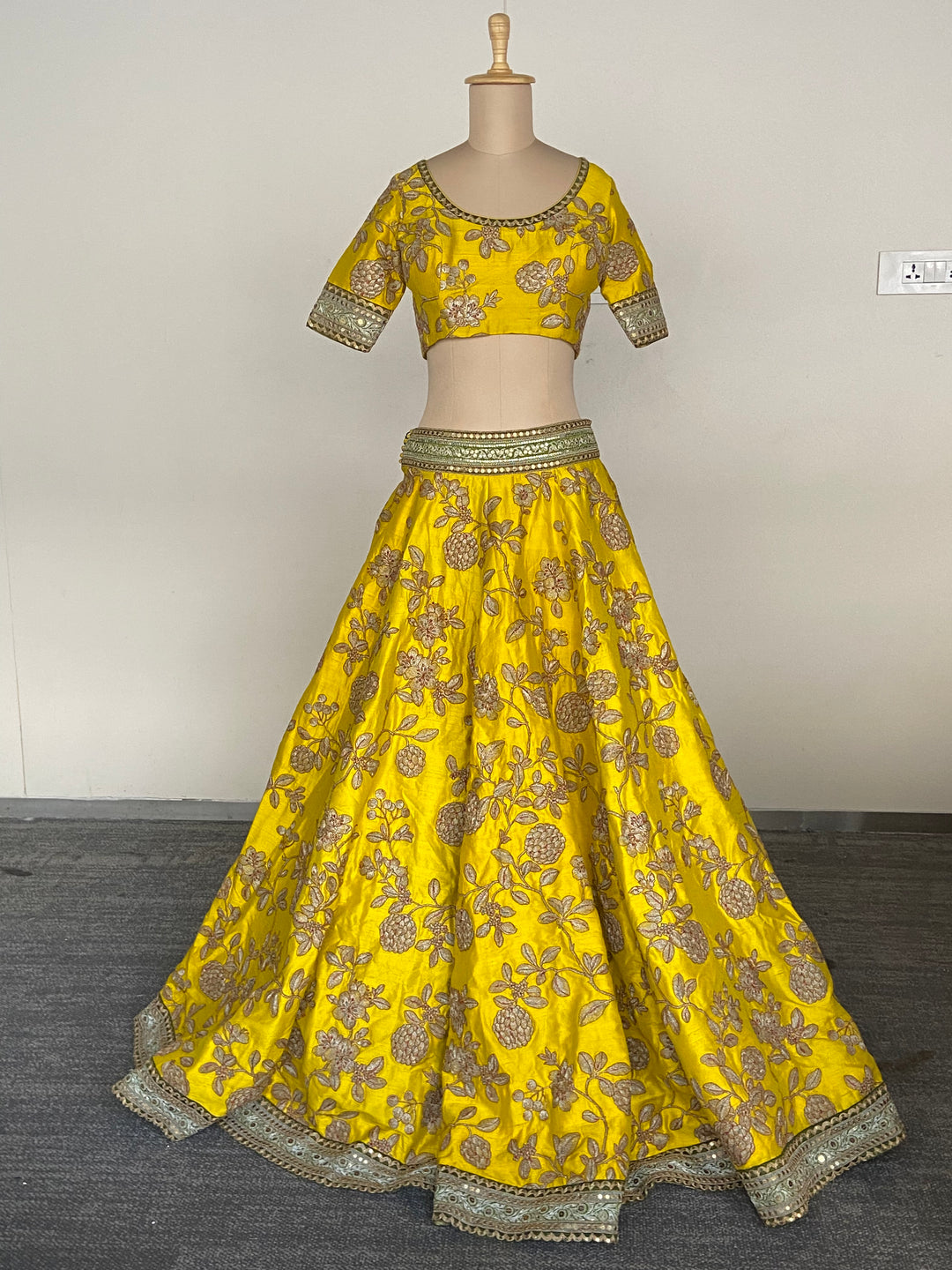 Sabyasachi Yellow Floral Embroidered Lehenga Set