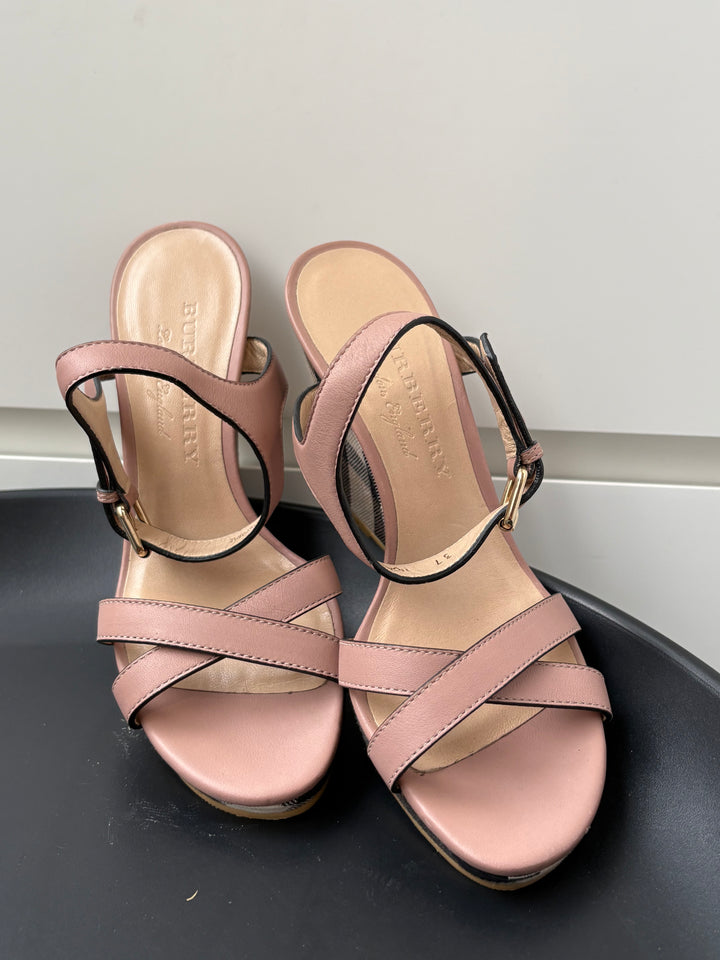 Burberry Canvas and Leather Wedge Sandals Size 37