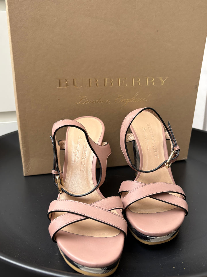 Burberry Canvas and Leather Wedge Sandals Size 37