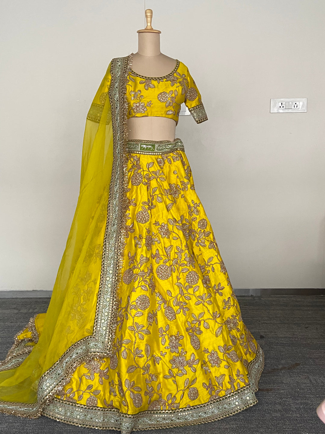 Sabyasachi Yellow Floral Embroidered Lehenga Set