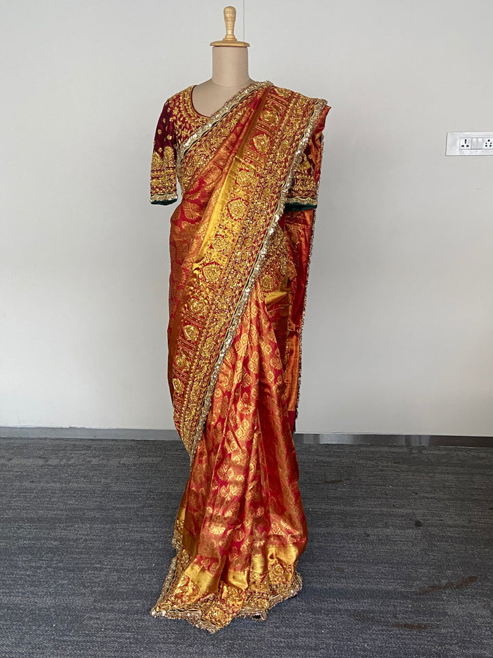 Manish Malhotra Handwoven Red & Gold Banarasi Saree Set