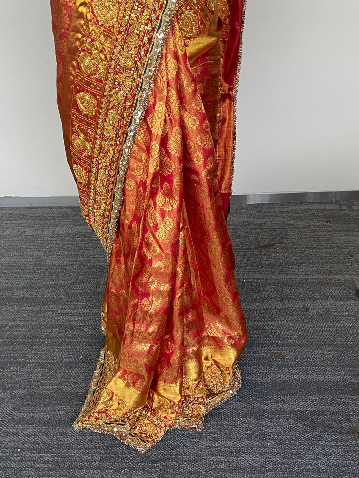 Manish Malhotra Handwoven Red & Gold Banarasi Saree Set