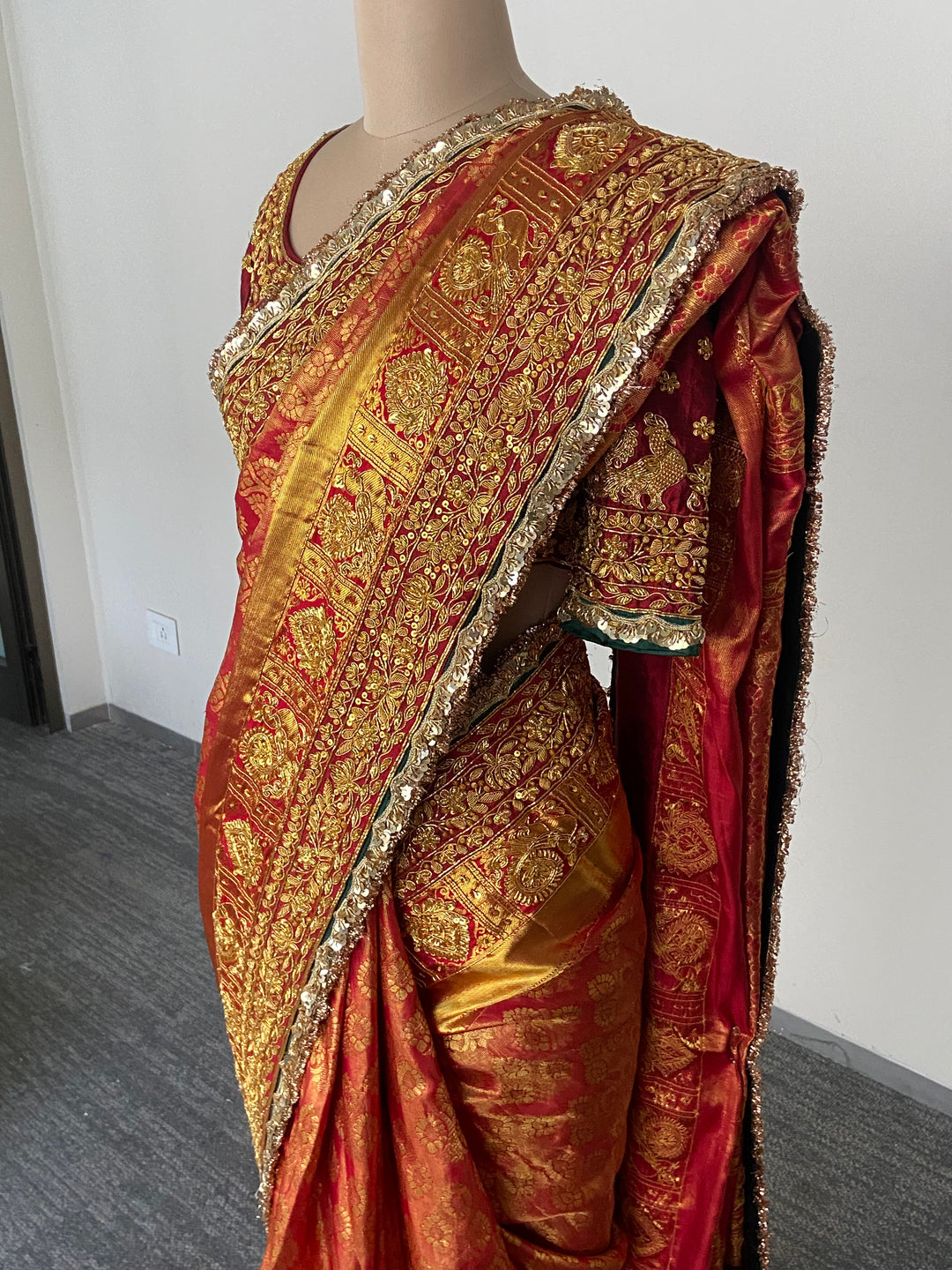 Manish Malhotra Handwoven Red & Gold Banarasi Saree Set