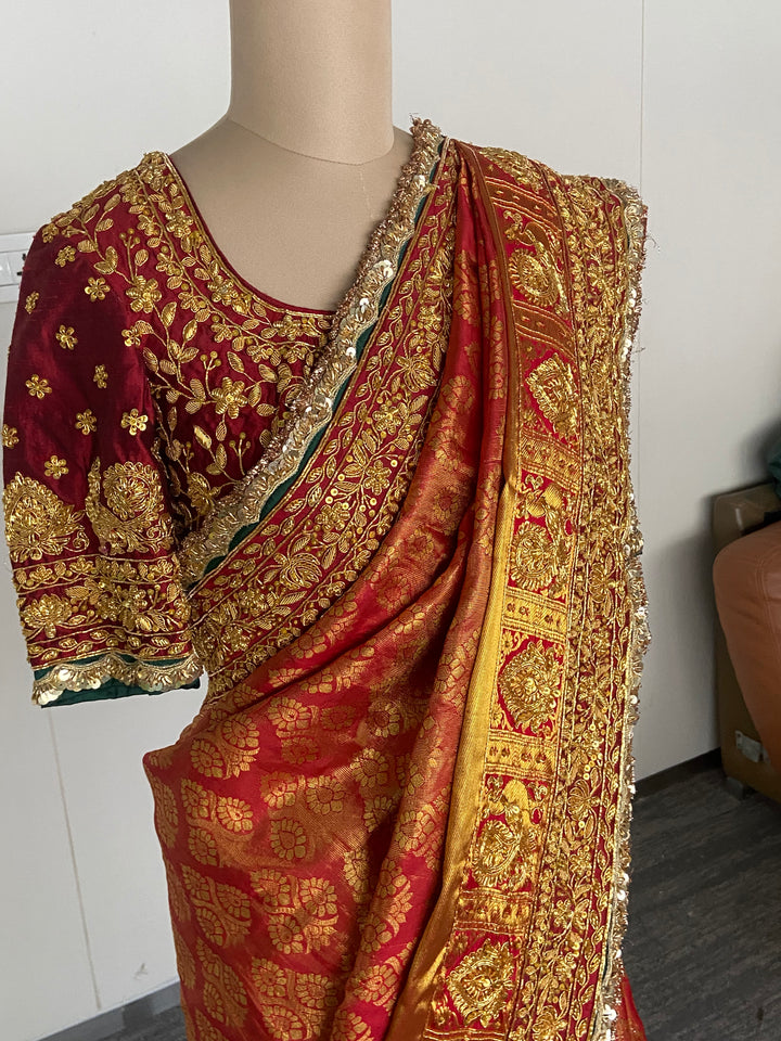 Manish Malhotra Handwoven Red & Gold Banarasi Saree Set