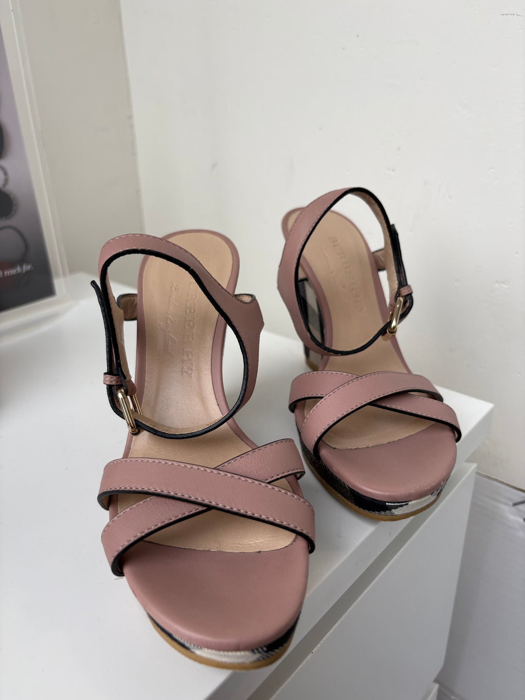 Burberry Canvas and Leather Wedge Sandals Size 37