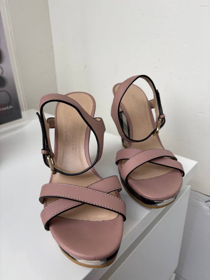 Burberry Canvas and Leather Wedge Sandals Size 37