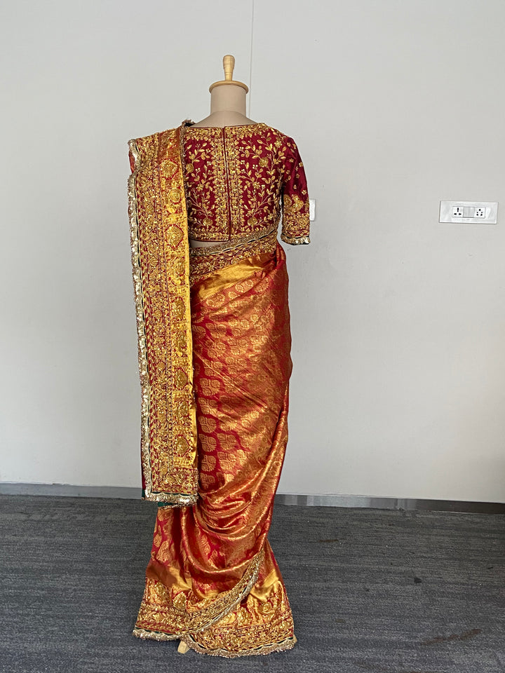 Manish Malhotra Handwoven Red & Gold Banarasi Saree Set