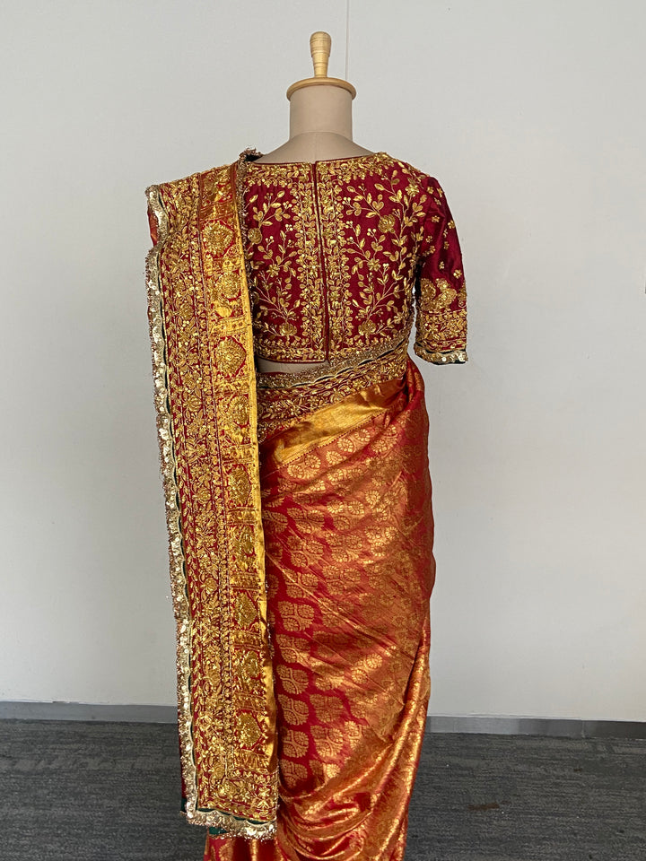 Manish Malhotra Handwoven Red & Gold Banarasi Saree Set