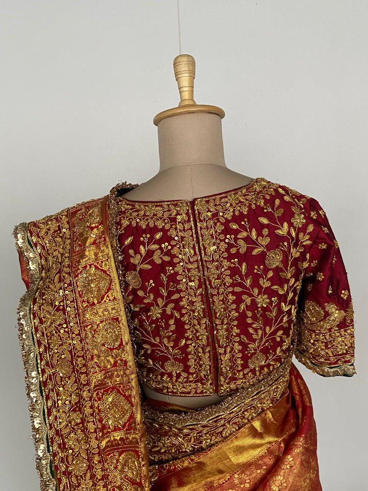 Manish Malhotra Handwoven Red & Gold Banarasi Saree Set