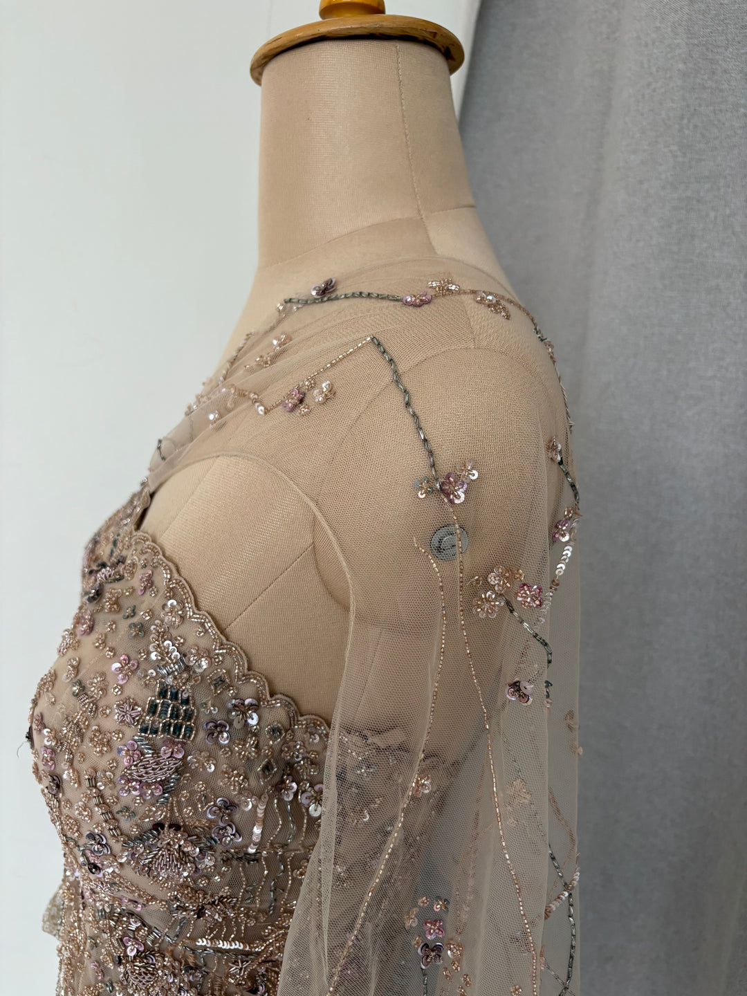 Dolly J Champagne Embellished Drape Gown