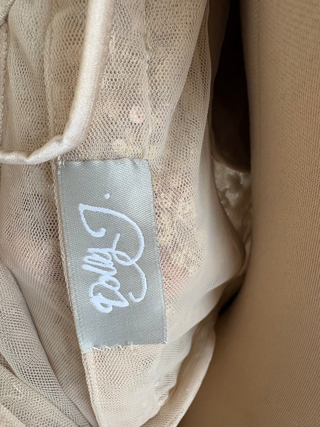 Dolly J Champagne Embellished Drape Gown