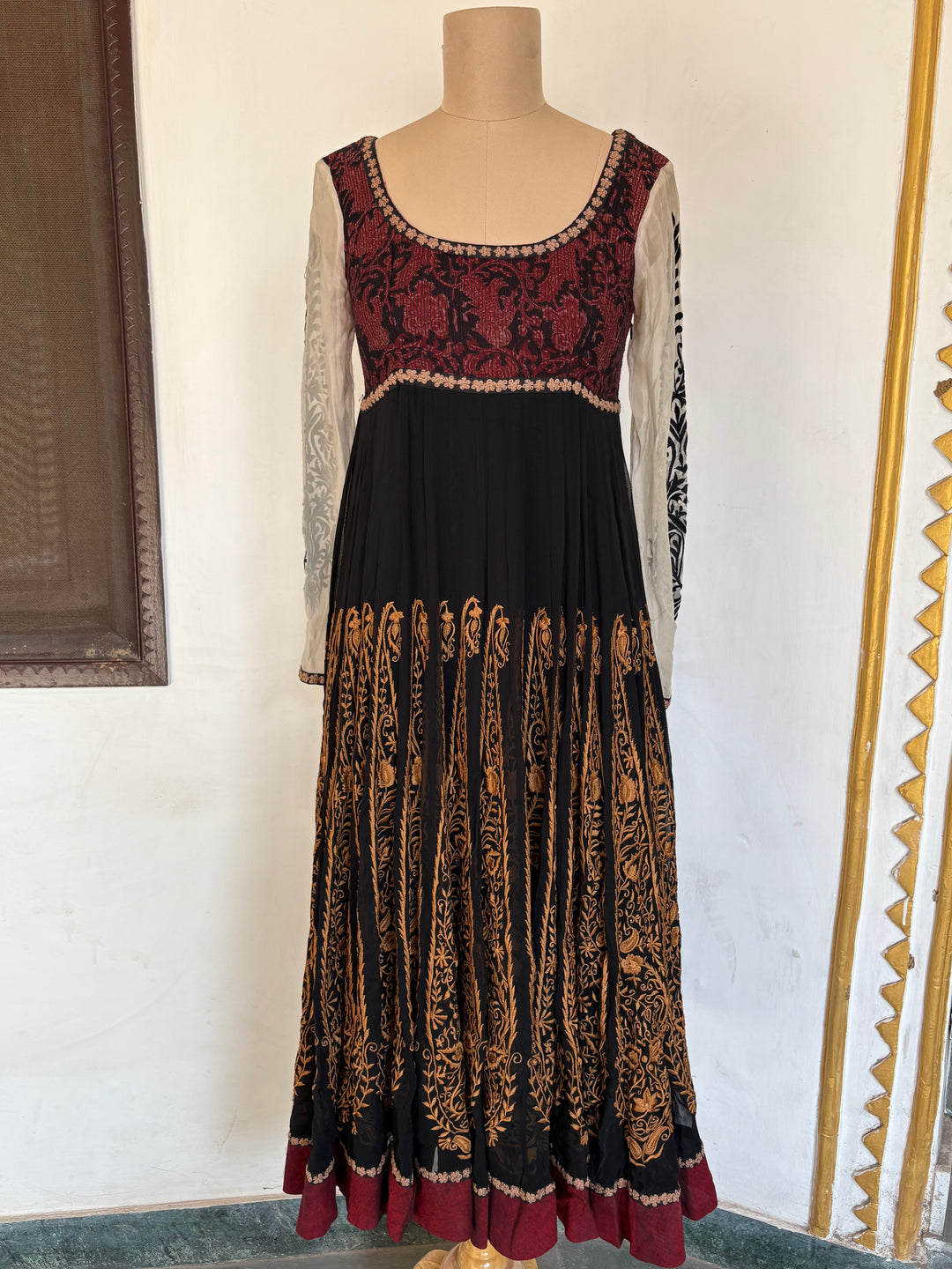 Joy Mitra Black & Maroon Anarkali Set