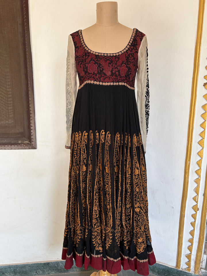 Joy Mitra Black & Maroon Anarkali Set
