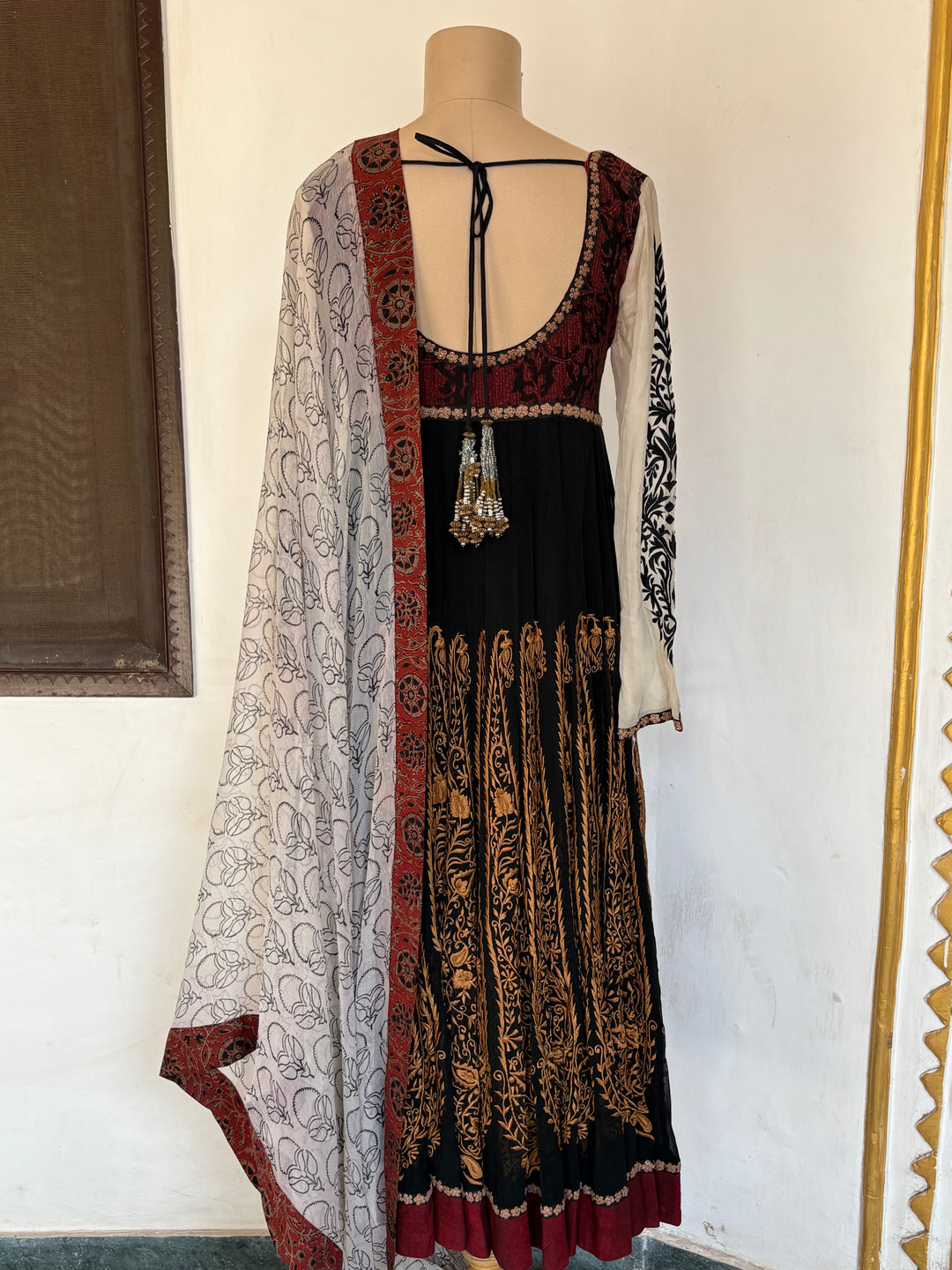 Joy Mitra Black & Maroon Anarkali Set