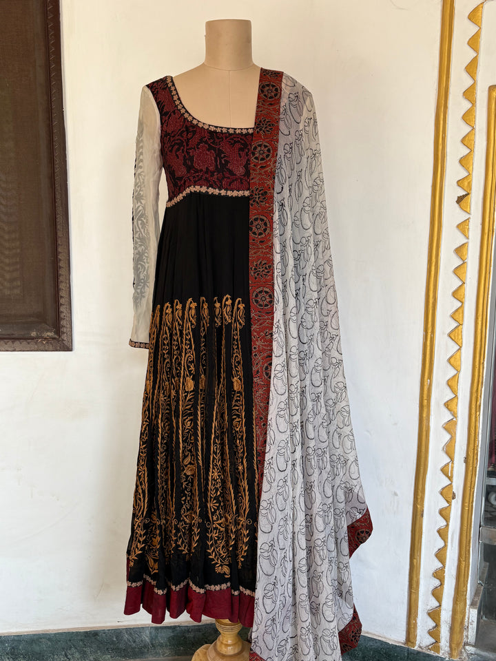 Joy Mitra Black & Maroon Anarkali Set