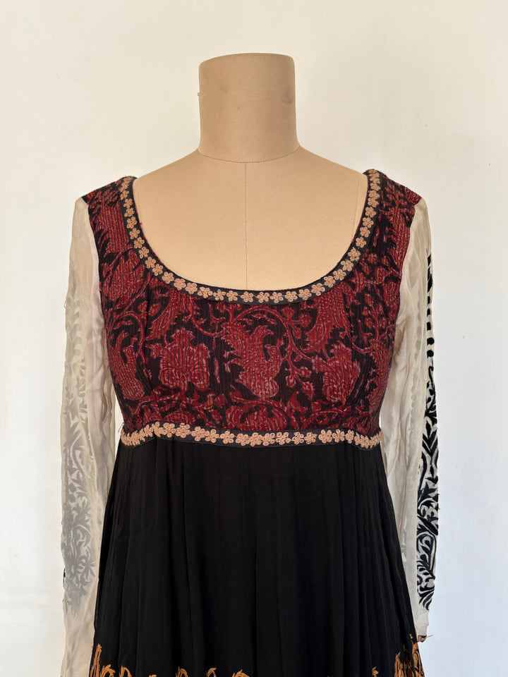 Joy Mitra Black & Maroon Anarkali Set