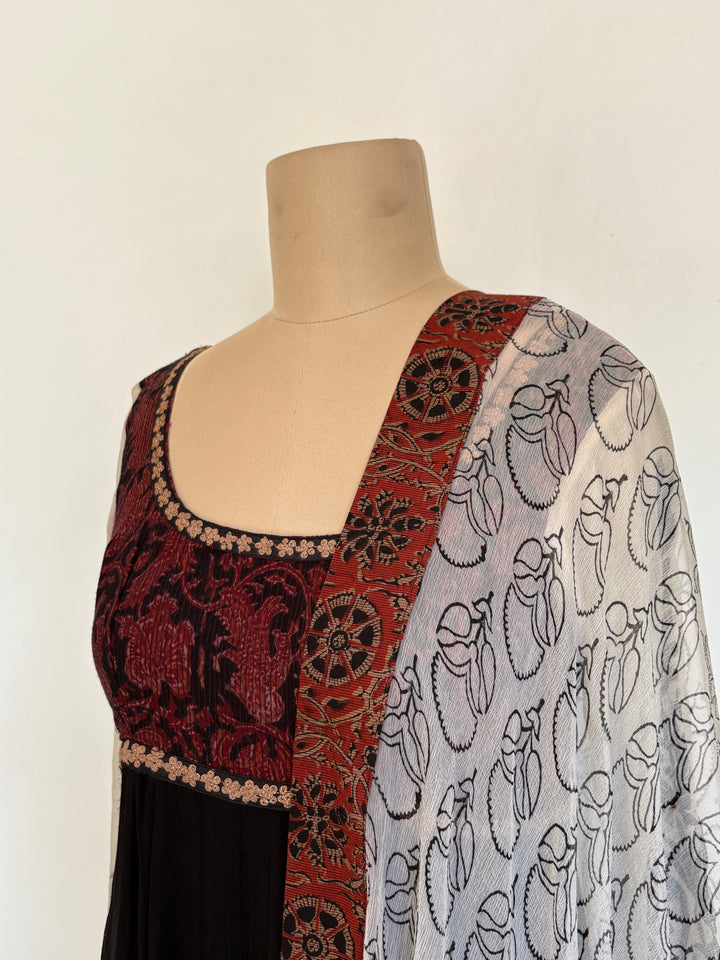 Joy Mitra Black & Maroon Anarkali Set