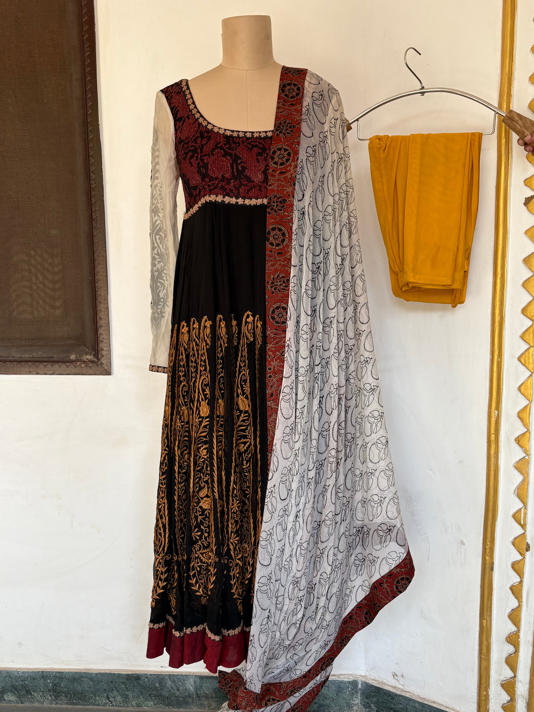 Joy Mitra Black & Maroon Anarkali Set