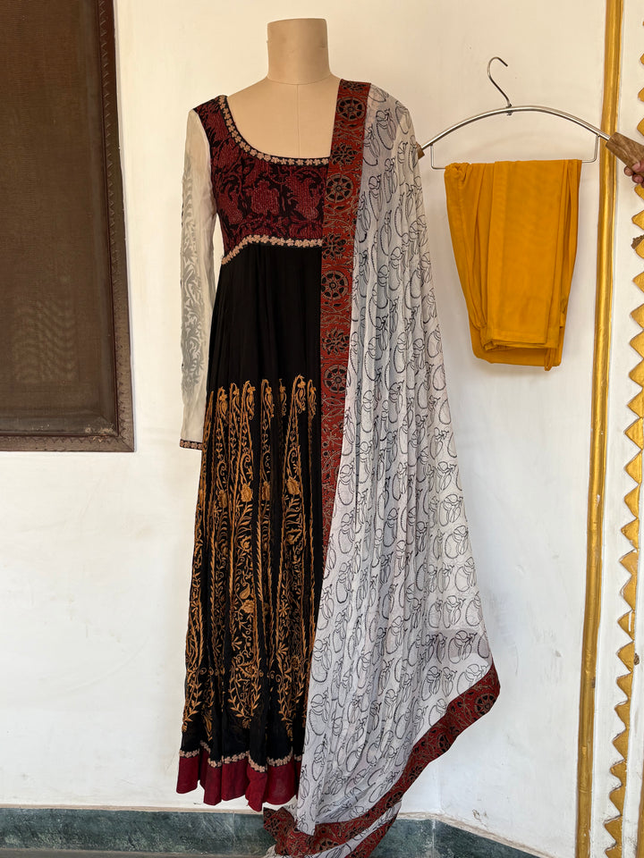 Joy Mitra Black & Maroon Anarkali Set