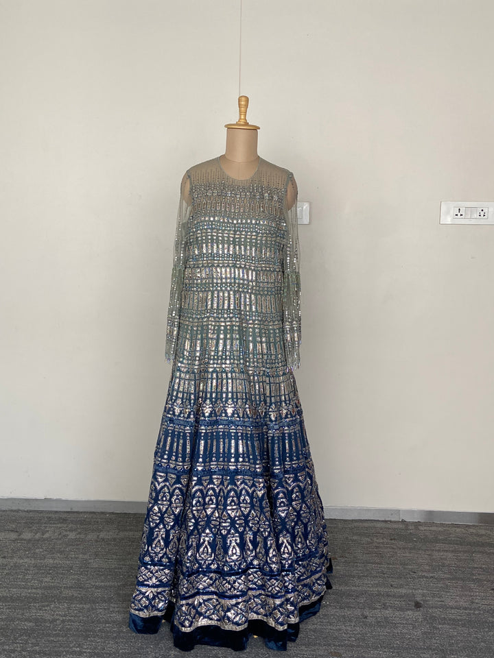 Tarun Tahiliani Midnight Blue Embellished Anarkali Gown with Dupatta