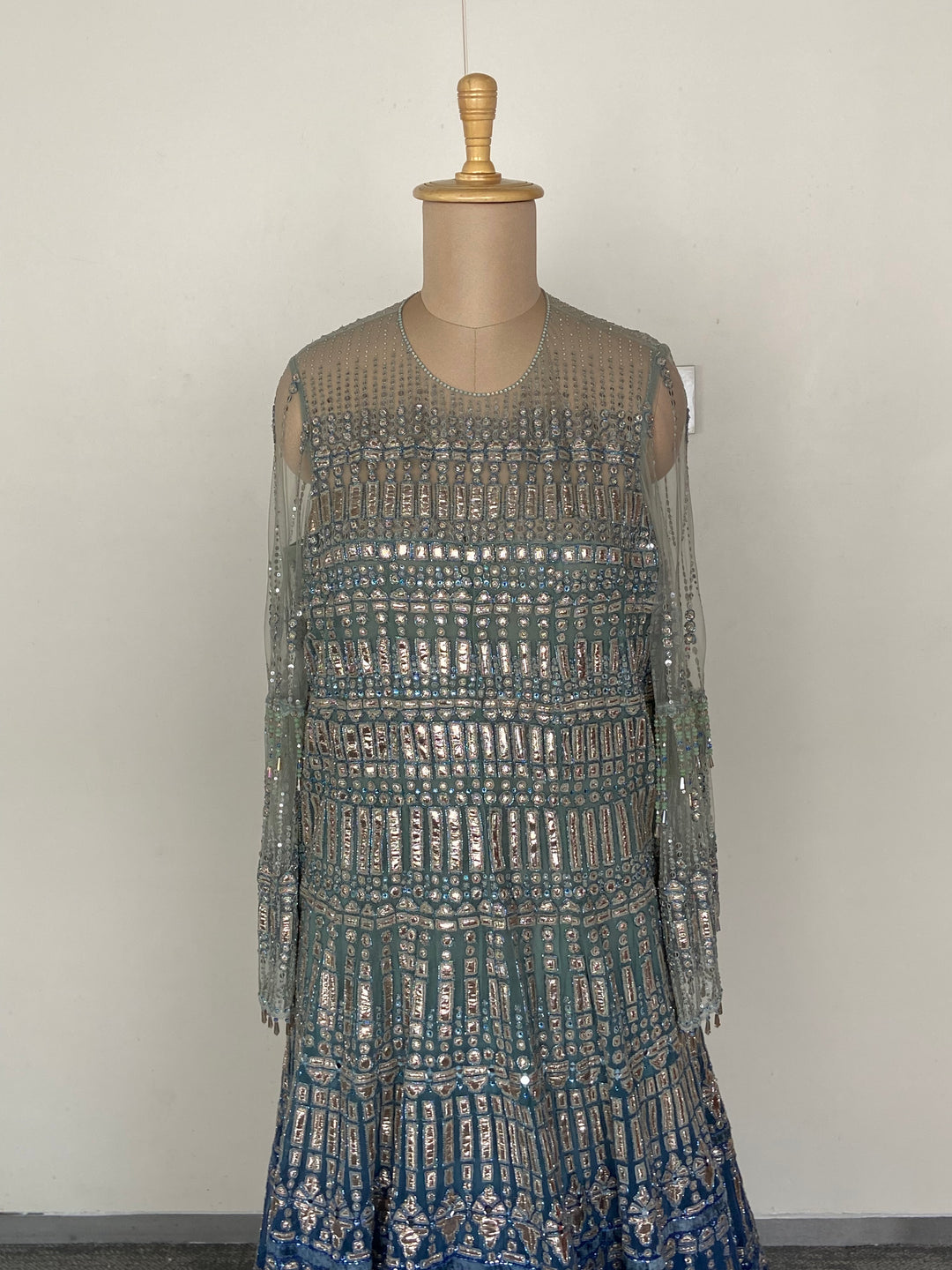 Tarun Tahiliani Midnight Blue Embellished Anarkali Gown with Dupatta