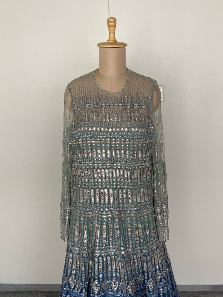 Tarun Tahiliani Midnight Blue Embellished Anarkali Gown with Dupatta