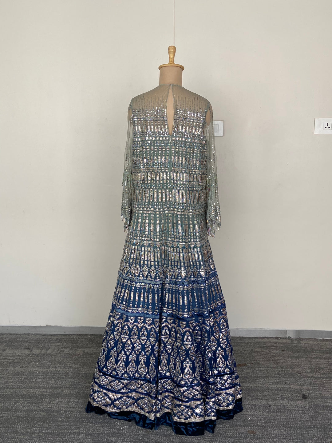 Tarun Tahiliani Midnight Blue Embellished Anarkali Gown with Dupatta
