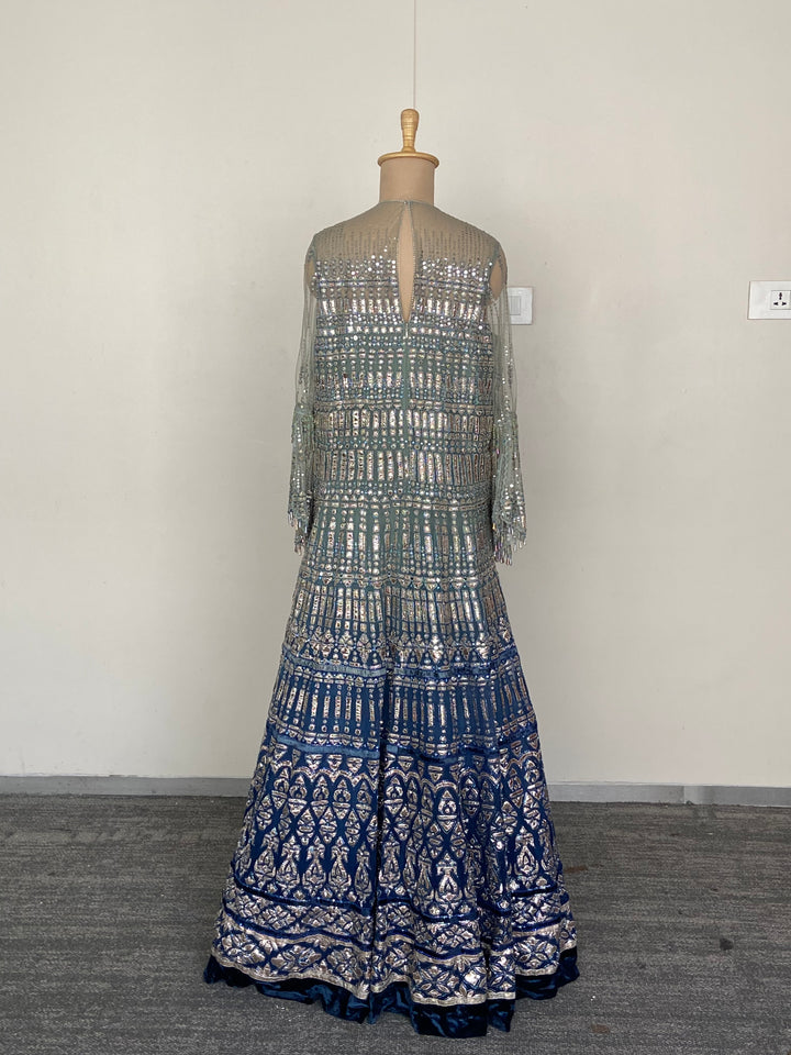 Tarun Tahiliani Midnight Blue Embellished Anarkali Gown with Dupatta
