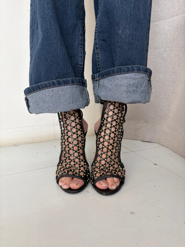 Tamara Mellon Black Submission Studded Sandals Size 37