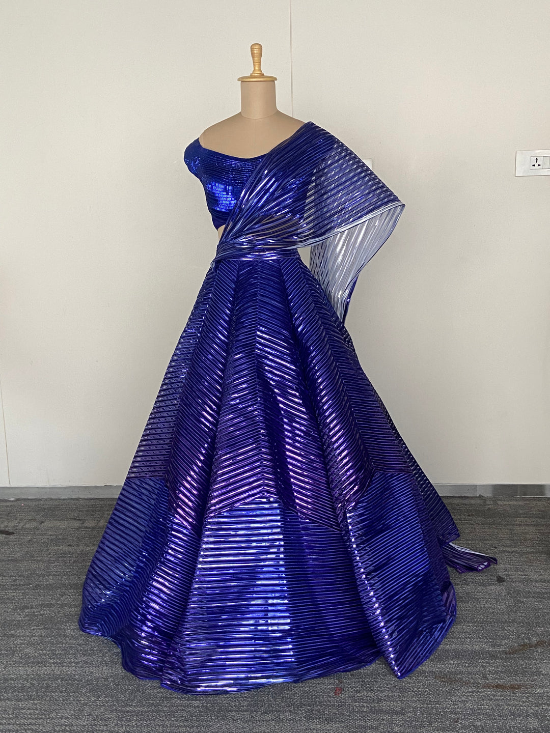 Amit Aggarwal Cobalt Blue Sculpted Lehenga Set